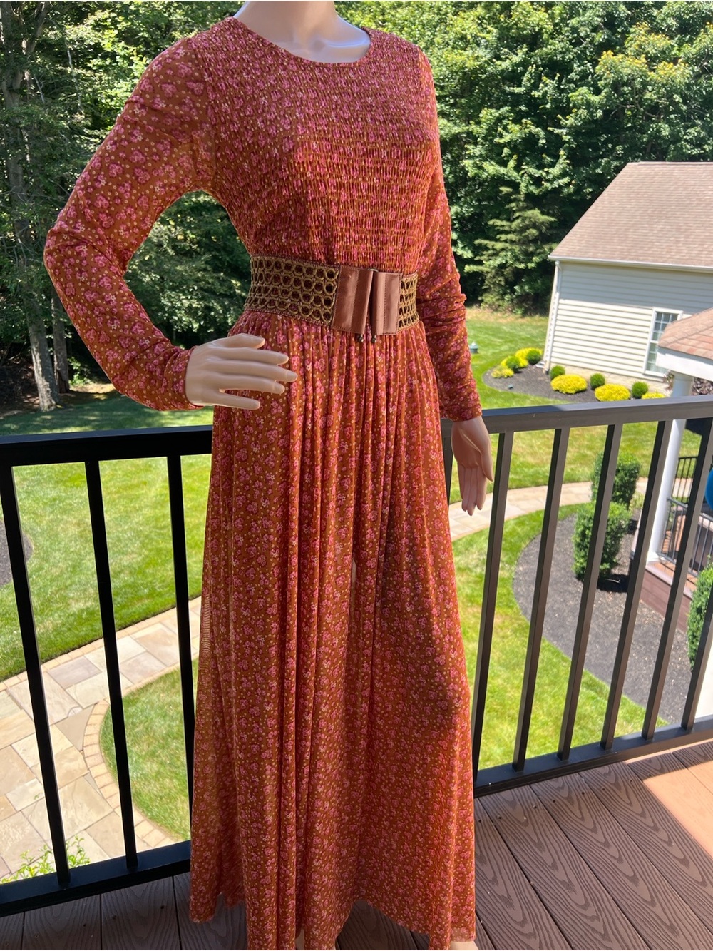 Free People Burnt Orange Floral Smocked Waist Maxi Dress